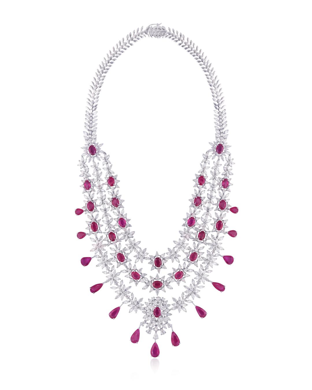RUBINA RUBY AND PEAR MARQUIS DIAMOND NECKLACE