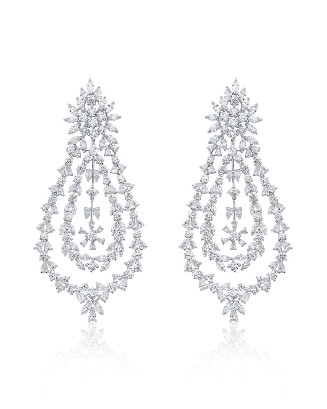 OPERA CHANDELIER' PEAR MARQUISE AND ROUND DIAMONDS EARRINGS