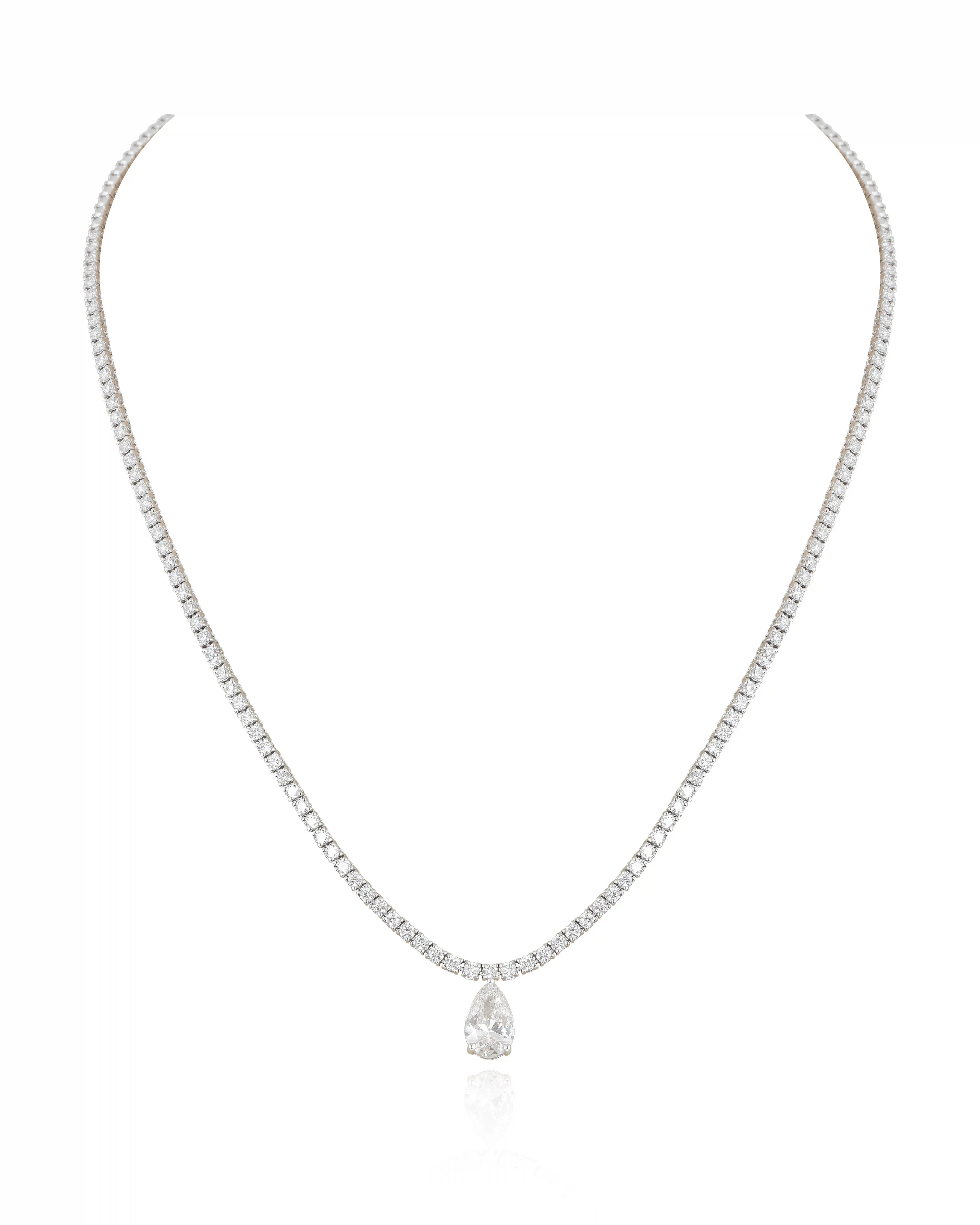 ALMA' Diamond Tennis Necklace with pear solitaire Pendant