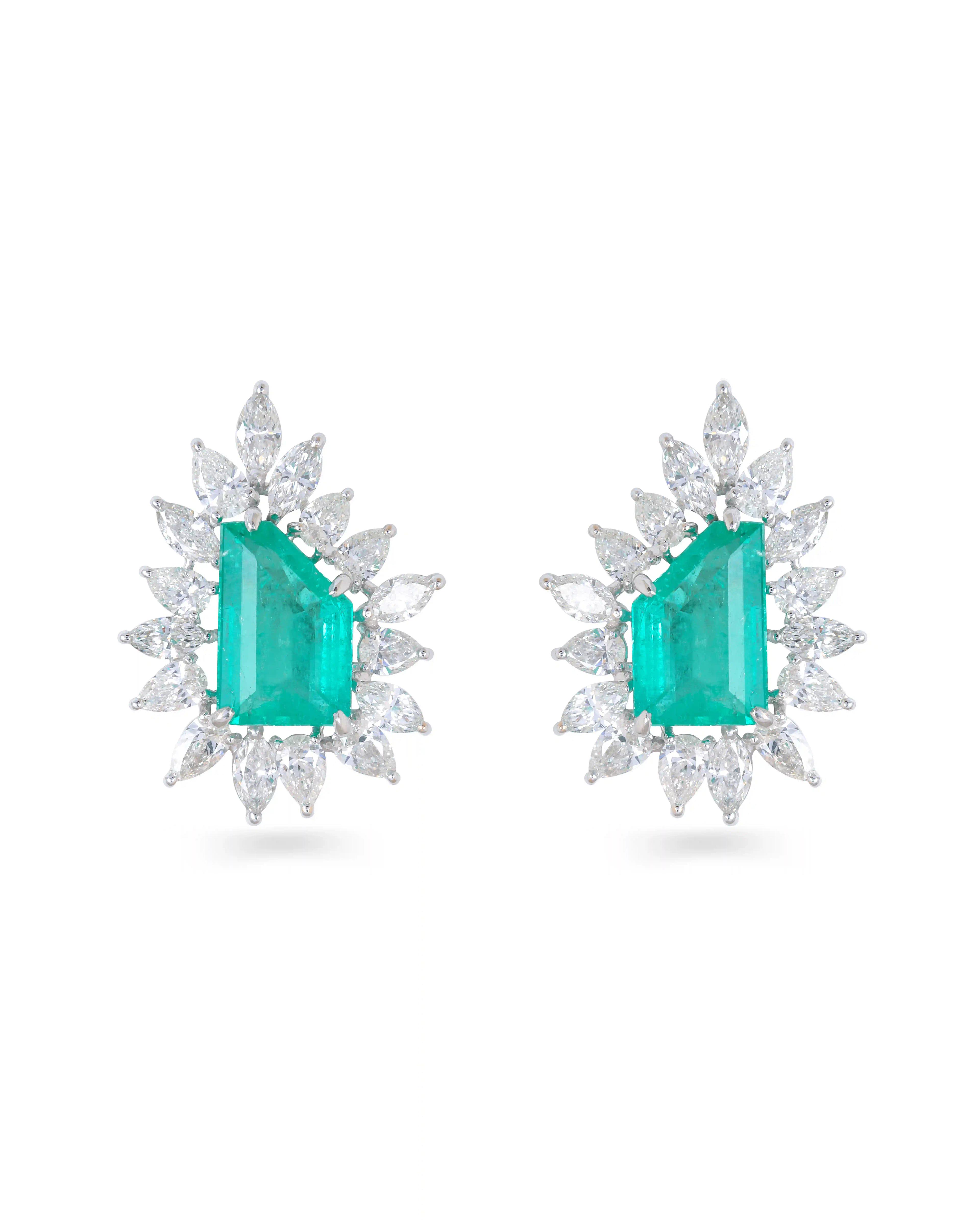 CRYSTA' Emerald and Diamond Stud Earrings