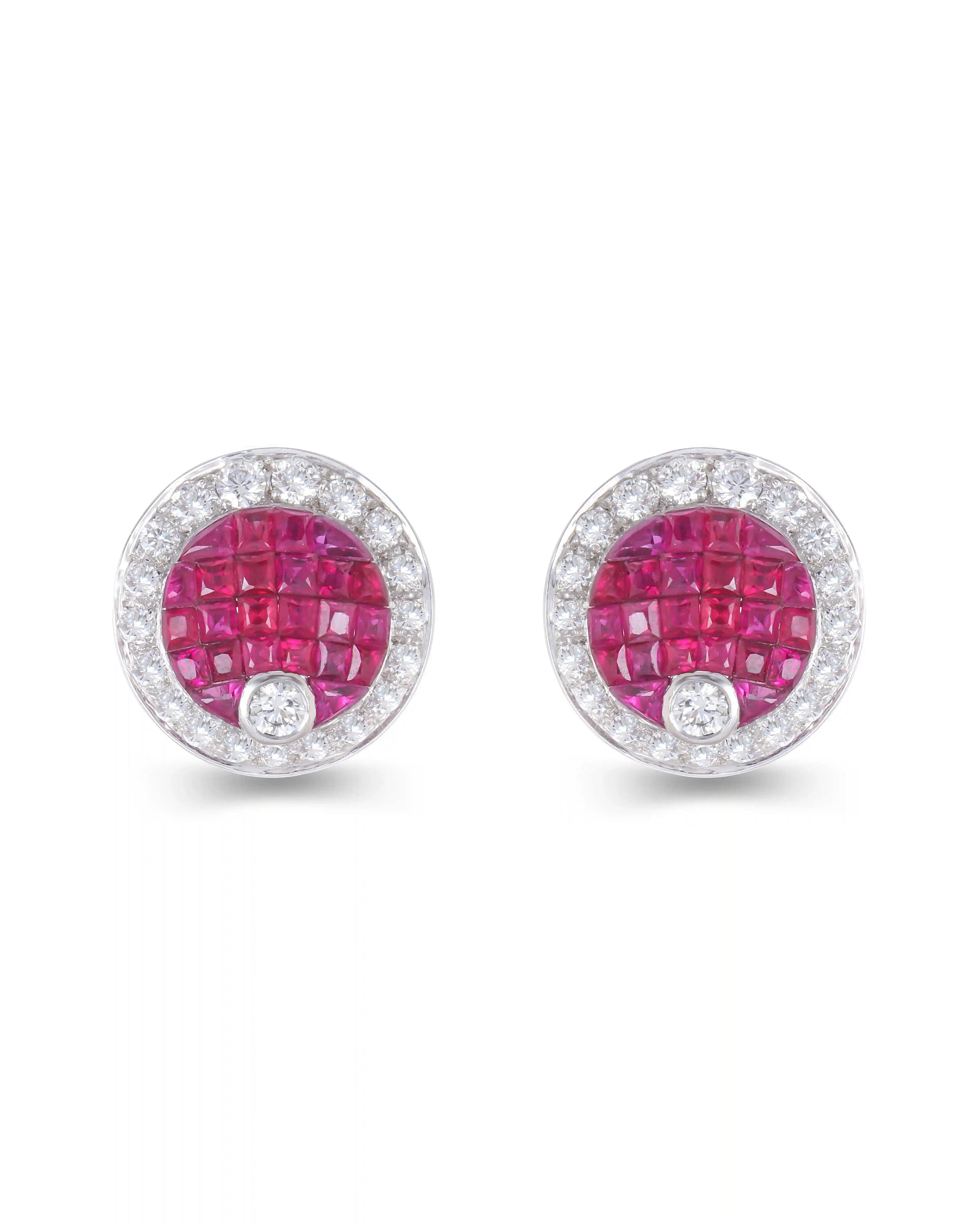 ANNA' Invsible Set Ruby and Diamond Top Earrings