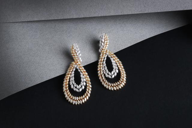 ENYA' Yellow and White Diamond Chandelier Earrings