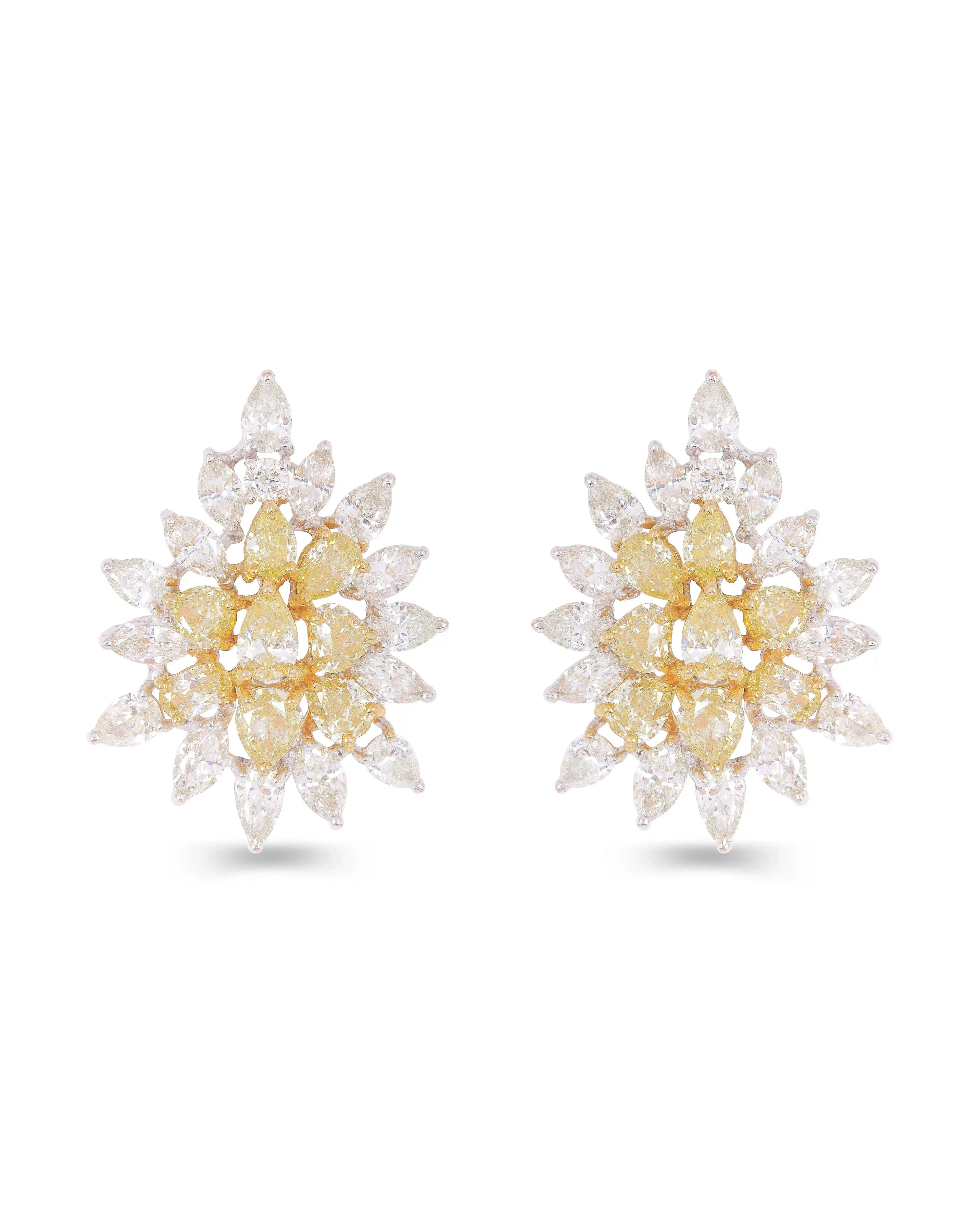 AVIVA' Yellow and White Diamond Cluster Earrings