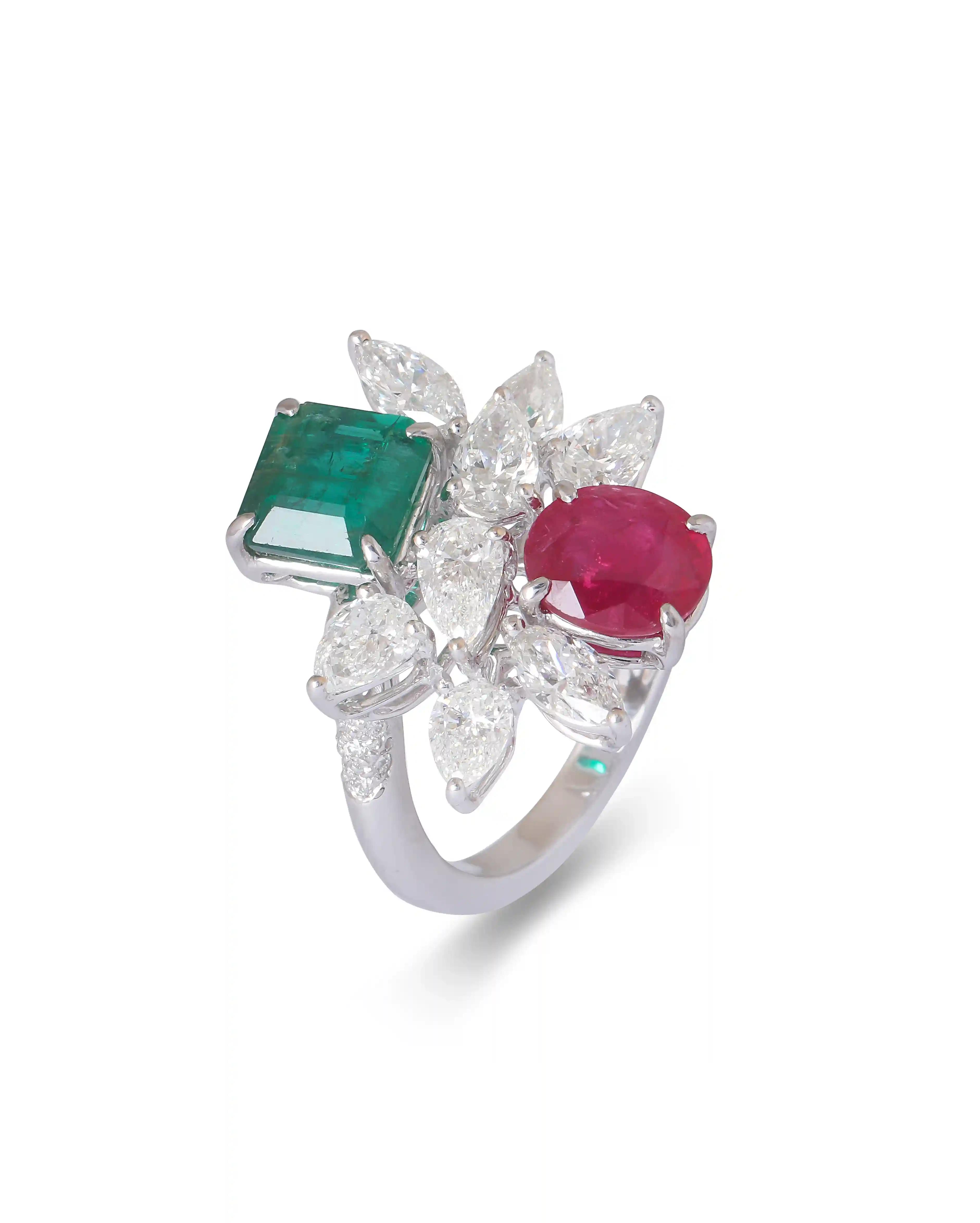 RAYA' Ruby and emerald cocktail ring