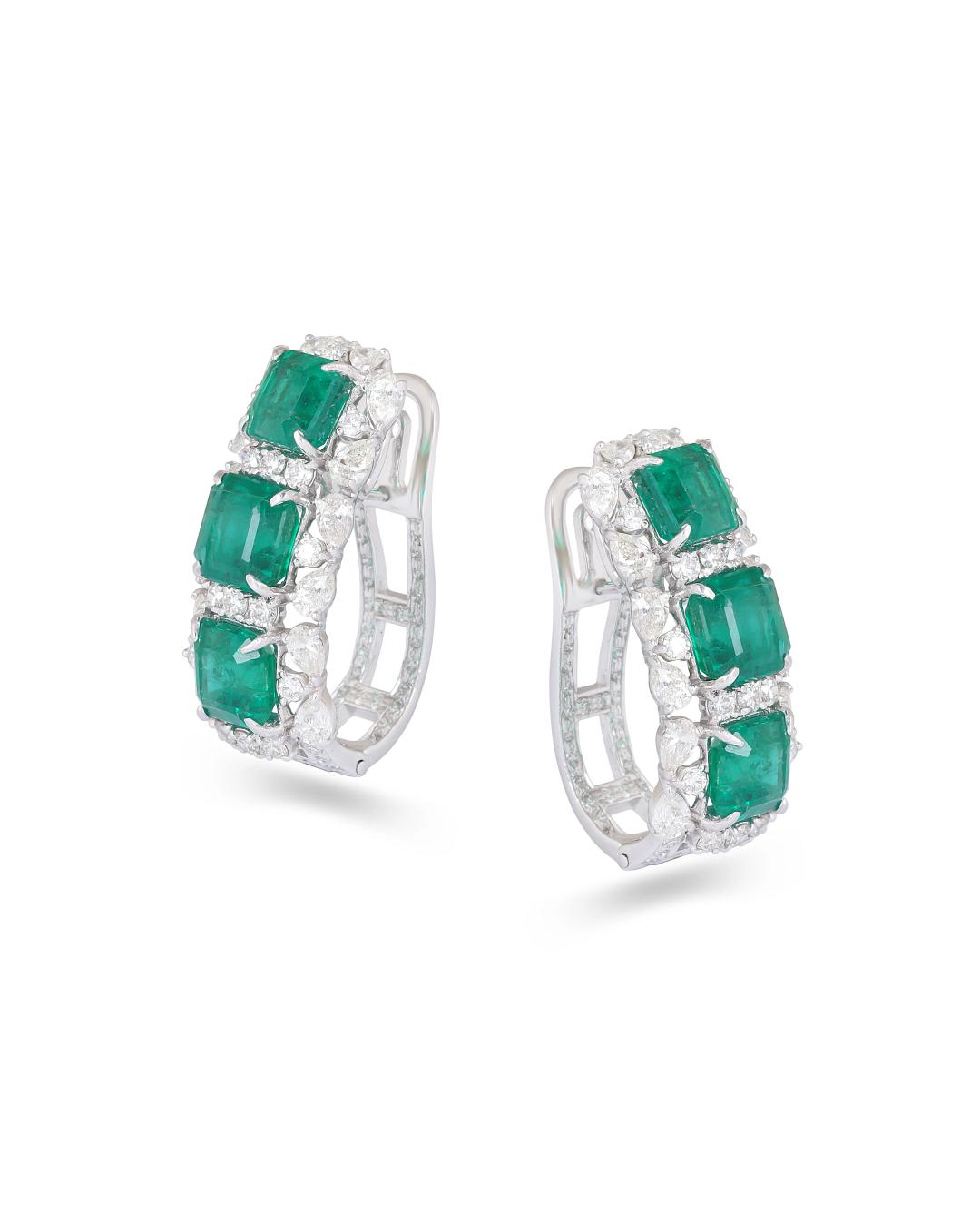 TIANA' Emerald and Diamond Hoop Earrings