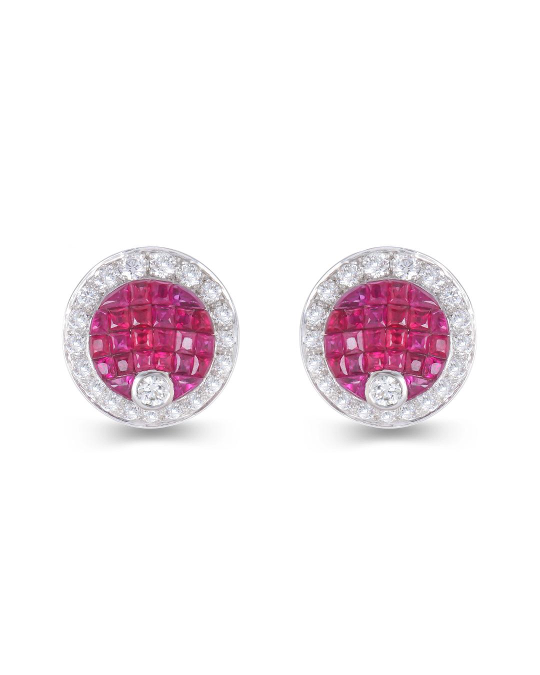 ANNA' Invsible Set Ruby and Diamond Top Earrings