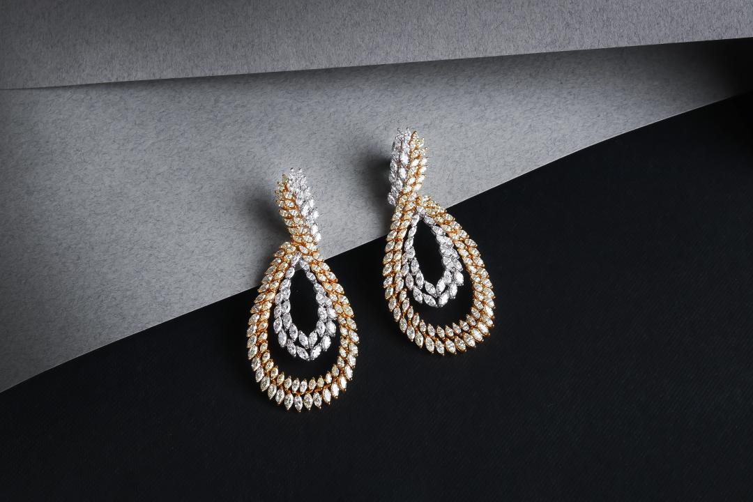 ENYA' Yellow and White Diamond Chandelier Earrings