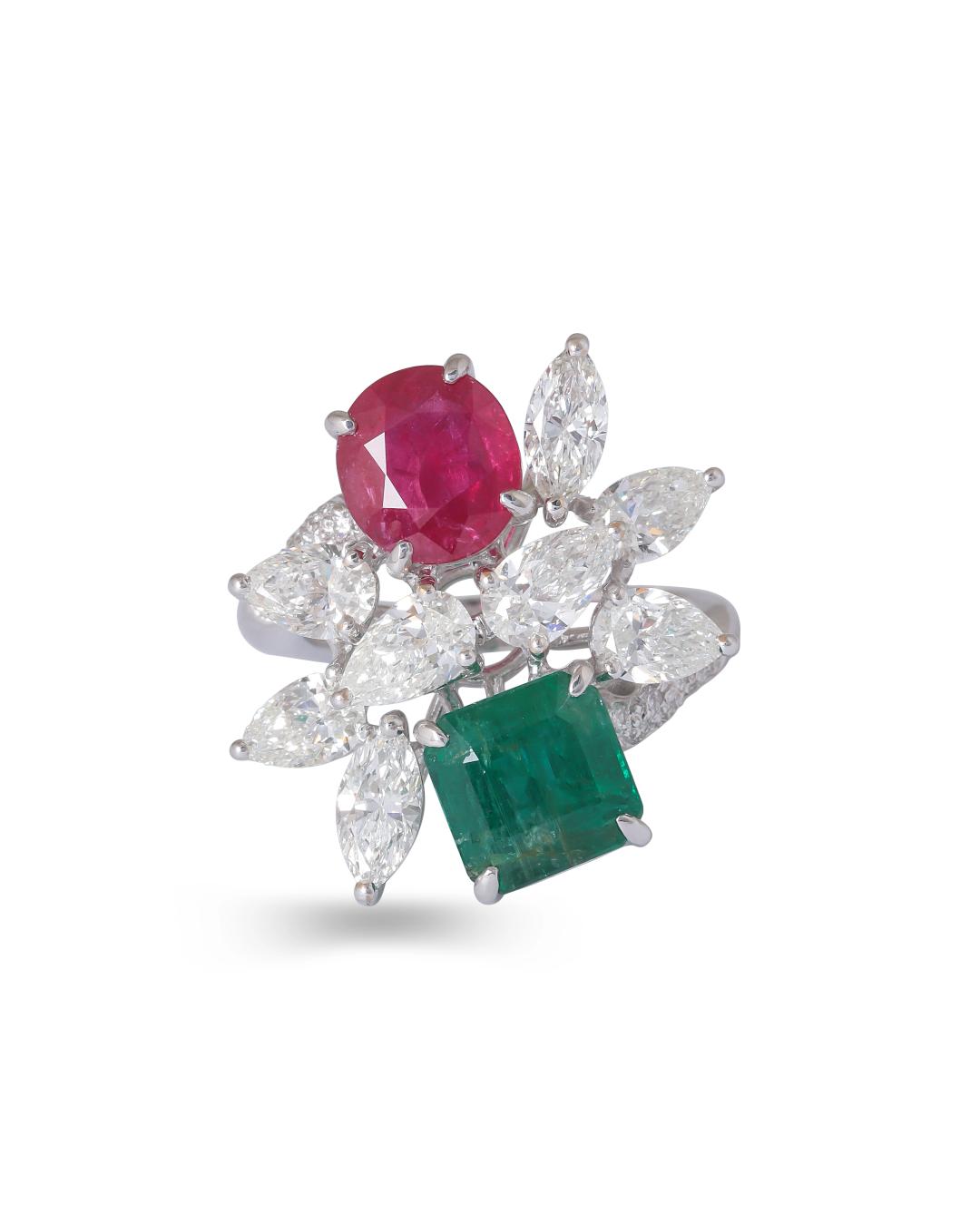 RAYA' Ruby and emerald cocktail ring